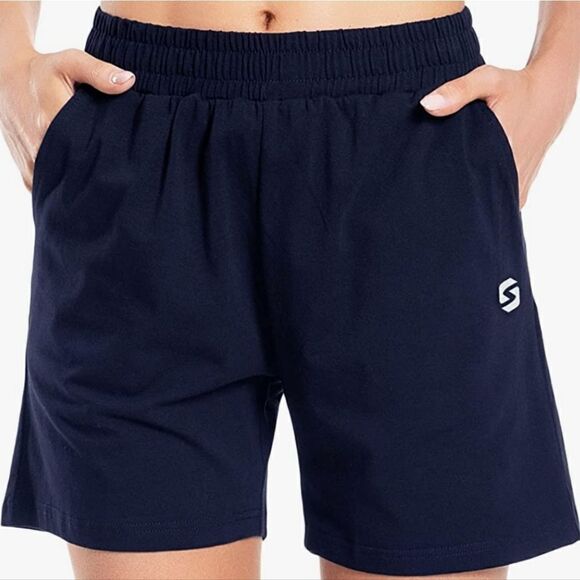 Spowind Navy Blue Women's Cotton Elastic Shorts With Pockets NWT Size S - Picture 1 of 9